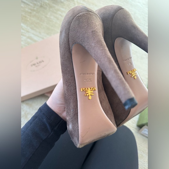 Prada Taupe Suede Platform Pumps Sz 36.5 - Picture 5 of 7